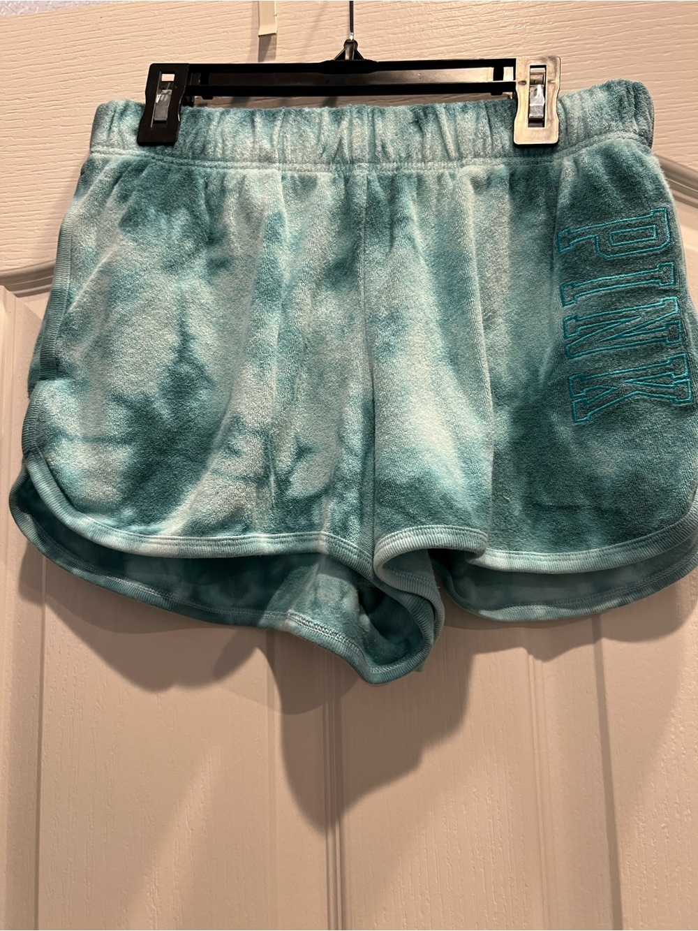 PINK Victoria's Secret Teal Tie-Dye Plush Athletic Shorts
